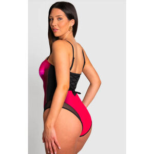 TA3 Rouge Hyper Floral One Piece Mesh Contour Lace Up NWT S X Long